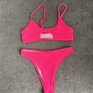 Neon Pink Textured Bikini